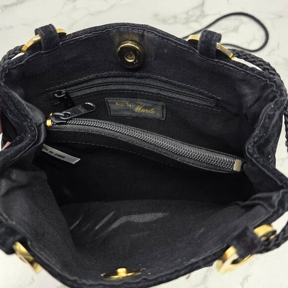 Bags By Marlo Women's Crossbody Holiday Tree Embroidered Black Velvet Small - Picture 4 of 10